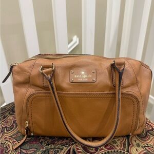 Kate Spade leather satchel purse, tan color.